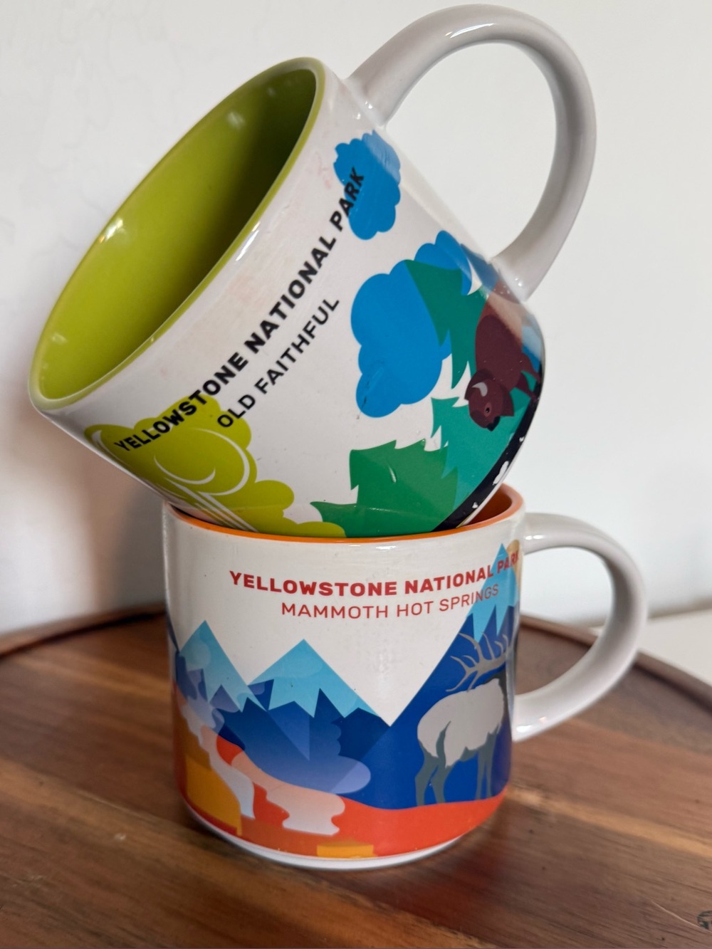 2 Yellowstone National Park Coffee Mugs Mammoth Hot Springs Old Faithful Souveni